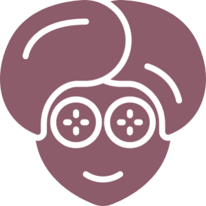 Smiling face with button eyes illustration.