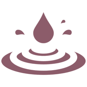 Purple water droplet with ripples and splashes.