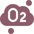 O2 symbol inside a purple cloud shape.